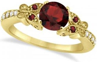 Allurez Butterfly Genuine Garnet & Diamond Engagement Ring 18K Yellow Gold (1.83ct)
