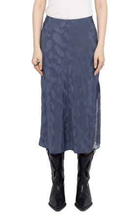 Zadig&Voltaire Jayla Paisley Jacquard Silk Satin Midi Skirt in Storm at Nordstrom, Size 10 Us