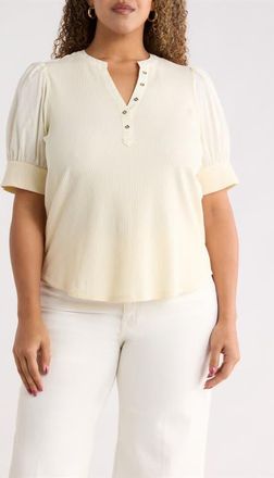 Sugarlips V-Neck Mixed Media Henley in Cream at Nordstrom, Size 2X