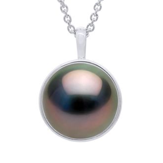 Ateliers Saint Germain Womens Necklace Beaded Pendant Yellow Gold Surroundings covered with Diamonds - Real Cultured Tahiti Pearl Round 10-11 mm - White - One Size