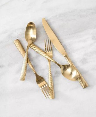 Fortessa Lucca Faceted Brushed Flatware - 20-Piece Set In Gold