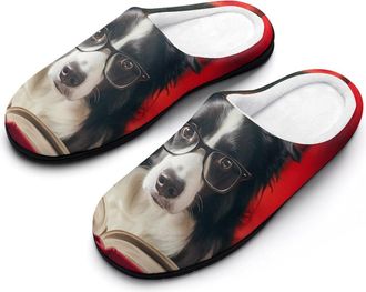 Generic Herding-Sheep Dog Reading (4) Womens Slippers Warm House Slippers Indoor House Shoes with Anti-Skid Rubber Sole
