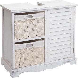 Hhg Arredo bagno mobile sottolavabo HHG 672 vintage sportello e ceste removibili legno di paulonia bianco