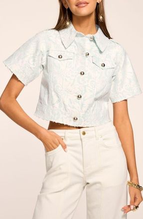Ramy Brook Winnie Short Sleeve Crop Jacket in Blue Breeze Lace at Nordstrom, Size Xx-Small