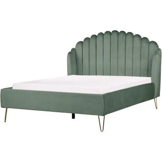 Beliani Beliani - Velvet Bed Frame Shell Headboard eu Double Size 4ft6 Metal Legs Green Ambillou