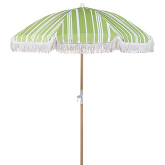 Beliani Sombrilla Verde Blanco Madera Clara 150 Cm Poste Madera Haya Resistente Uv Mondello
