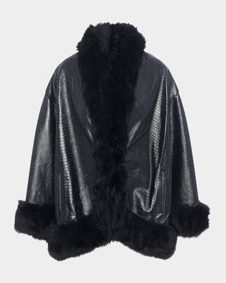 Gorski Python Embossed Leather Coat With Merinillo Lamb Shearling Trim