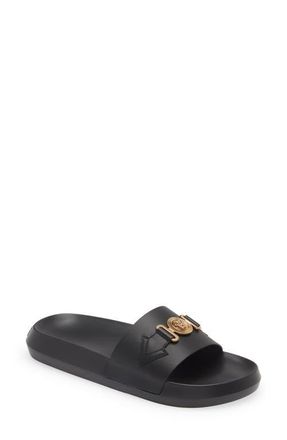 Versace Biggie Medusa Slide Sandal in Black Gold at Nordstrom, Size 11Us