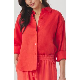Splendid Stella Linen Button-Up Shirt in Scarlet Red at Nordstrom, Size X-Small