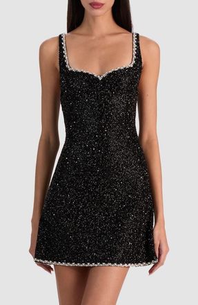 Alice & Olivia Eve Beaded Sweetheart Neck Minidress in Black at Nordstrom Rack, Size 12
