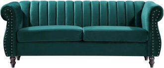 VENTE-UNIQUE.COM Sofá fijo terciopelo 3 plazas verde esmeralda 195x78cm