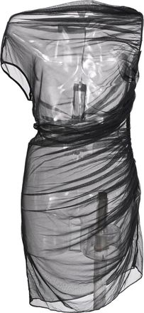 Versace Ruched Tulle Mini Dress in Black Polyamide