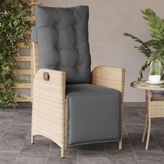 vidaXL Sill&oacute;n Reclinable De Jard&iacute;n Con Reposapi&eacute;s Rat&aacute;n Pe Beige Mixto Vidaxl