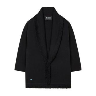 Alanui Truien & Vesten, Dames, Zwart, S, Zwarte Franje Shawl Kraag Trui