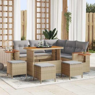 vidaXL Conjunto De Sof&aacute; De Jard&iacute;n Con Coj&iacute;n 9 Pcs Beige Y Gris Claro Vidaxl