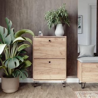 Vicco Mueble Zapatero Siri, Roble Dorado, 60 X 92 Cm Con 2 Cajones Abatibles, Vicco