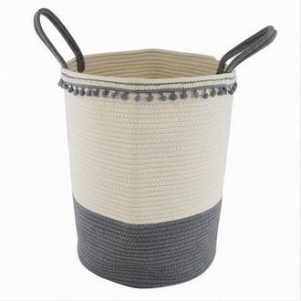 Trade Shop Trade Shop - Cesto Portaoggetti Per Biancheria In Corda Ponpon Grigi Con Manici 35x45cm 10672