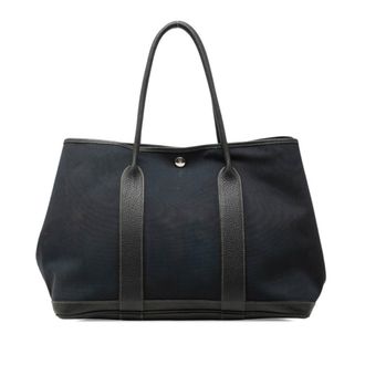 Herm&egrave;s Black Navy Toile Officier Negonda Leather Tote Bag (Pre-Owned)