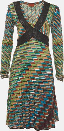 Missoni Multicolour Zig Zag Pattern Knit V Neck Mini Dress