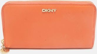DKNY Dkny Orange Leather Zip Continental Wallet