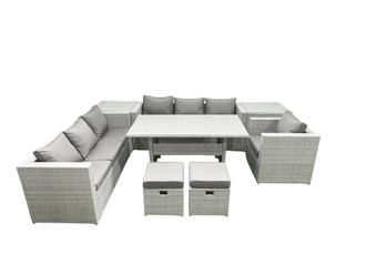 Fimous 8 Pieces Outdoor Rattan Sofa Set with Cushions Patio Garden Furniture Sets with Armchair Dining Table 2 Side Tables 2 Small Footstools