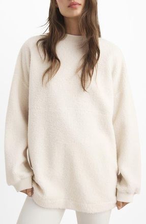 Mango High Pile Fleece Lounge Top in Ivory White at Nordstrom, Size Small