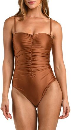 L'agence Aubrey Ruched Shimmer One-Piece Swimsuit in Bronze at Nordstrom, Size X-Small