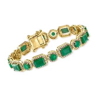 Ross-Simons Emerald Bracelet With White Zircons in 18kt Gold Over Sterling