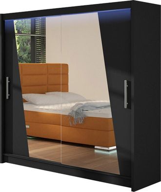 Mirjan24 Armario Closico Pallor Xiv, Negro, 215x180x58cm, Puertas De Armario: Correderas, N&uacute;mero De Estantes: 5, Led