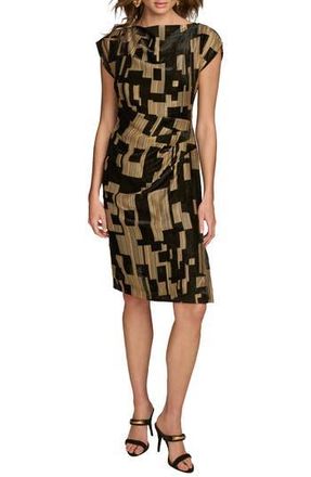 DKNY Metallic Geo Print Dress in Black/Gold Multi at Nordstrom Rack, Size 12