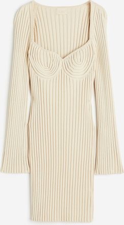 H&M Bodycon-Kleid in Rippstrick - Beige