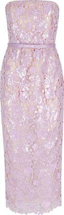 Retrof&ecirc;te Lavender Rowena Lace Sequins Belted Polyester Midi Dress