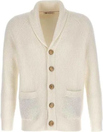 Brunello Cucinelli Ivory Shawl Collar Knit Cardigan, Brand Size 48 (US Size 38)