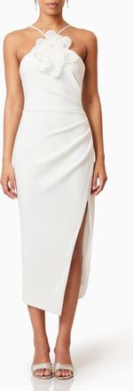 Elliatt Janelle Floral Appliqué Halter Neck Cocktail Midi Dress in Ivory at Nordstrom, Size X-Large