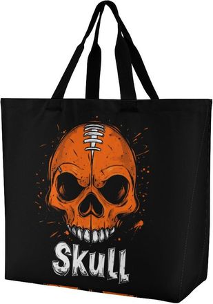 Generic Skull Football Soccer Reusable Shopping Bags Large Capacity Grocery Bag Heavy Duty Tote for Women 40x40x16cm