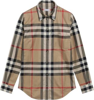 Burberry Slim Fit Katoenen Shirt met Ruit - Dames - Overhemden - Beige - 2XS - Katoen - Overhemden