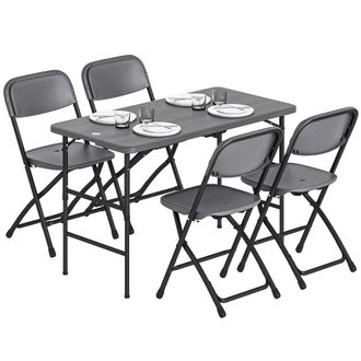 OUTSUNNY Conjunto De Mesa Y Sillas Jard&iacute;n De 5 Piezas Con Mesa Plegable Ajustable De 55 A 74 Cm, 4 Sillas Plegables Y Encimera De Hdpe, Para Patio