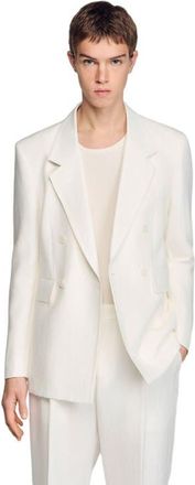 Sandro Double-breasted linen suit jacket in White at Nordstrom, Size 46