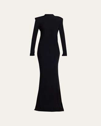 Tom Ford Mock-Neck Strong-Shoulder Cutout Gown