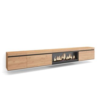 Skraut Home Mueble tv efecto madera roble 317x35x45cm chimenea efecto fuego