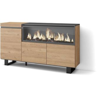 Skraut Home Credenza, Mobile, Cucina, Madia, mobile ingresso, 160, 3 Porte, Camino elettrico xxl, Design industriale, Stile moderno, Rovere - Skraut Home