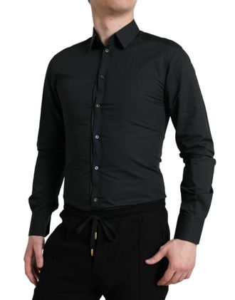 Dolce & Gabbana Cotton Silk Blend Dress Shirt - Black