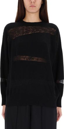 Fabiana Filippi Relaxed Fit Black Sweater With Sheer Horizontal Knit Stripes