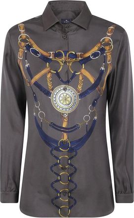 Etro Zijden overhemd met riemenprint - Dames - Blouses & Shirts - Blauw - Maat: XS Zijde