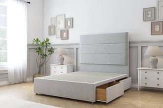 Sloomy Texas Plush Divan Set No Drawers-54 Headboard in Silver | Size: Super King