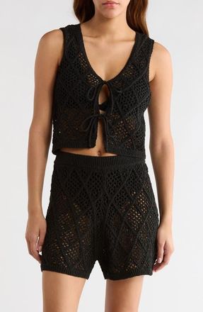 Elan Open Stitch Cotton Blend Cover-Up Vest in Black at Nordstrom, Size X-Small