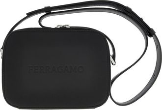 Ferragamo Logo Embroided Leather Camera Case