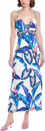 Farm Rio Farm Rio Blue Foliage Linen Maxi Dress