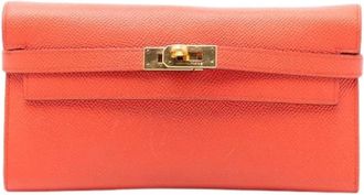 Herm&egrave;s Pre-owned Kelly Long Wallet - Dames - Vintage Clutch - Oranje - ONE Size - Leer - Vintage