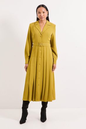 Principles Womens Pleat Skirt Belted Shirt Dress - Yellow - Size 18 UK